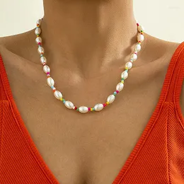 Girocollo moda perline colorate collana di perle imitazione per le donne gioielli etnici bohémien con perline clavicola colar