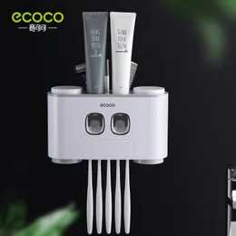 Liquid Soap Dispenser Ecoco Ekstrui makaron gigi otomatis akksesori kamar mandi wadah dengan 4 Cangkir Tahan Debu Tempat Sikat Dipasang di Dinding 230328