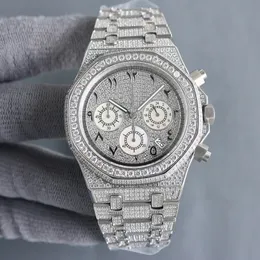 Orologio da uomo Full Diamond Watch Cronografo Movimento al quarzo orologi 40mm Business Waterprof orologi di design montre De Luxe Gift for Men Sliver