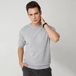 Men's Vests Goat Cashmere T-shirt Men's Round Neck Pullover Tank Top Spring And Autumn Knitted Short Sleeve Solid Color Warm