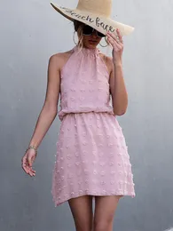 Lässige Kleider Sommer Halfter ärmelloses sexy Minikleid für Frauen 2023 Damenmode A-Linie Chic Hairball Chiffon Cocktail