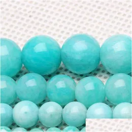 Kamień 8 mm naturalny Aqua Amazonite okrągłe luźne biżuterię koraliki 16 4 6 8 10 12 mm wybór rozmiar dostawy 202 DHC4V