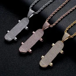 Collane con ciondolo Hip Hop Rock Micro Pave CZ Stone Bling Iced Out Skateboard Pendenti Collana per uomo Gioielli Rapper Drop Rose GoldPendant