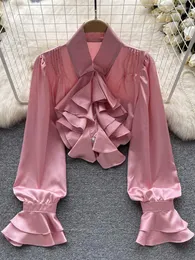 Women's Blouses Ruffles Pink Shirts For Women Spring Blusas Mujer Eleganters Tops Camisas Moda 2023 Long Sleeve Chemises Korean Fashion