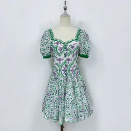 fanncy dress cotton embroidered square neck mini dress