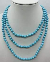 Kettingen Delicate 6mm Blauwe Turquoise Ronde Kralen Ketting 50 Inch Mode Vrouw Sieraden Geschenken 2023