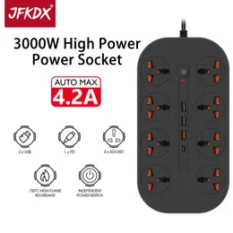 소켓 JFKDX US UK EU 3000W High Multiprise Smart Strip 2M Extension Cable Electrical Socket Network Filter USB 충전 포트 Z0327