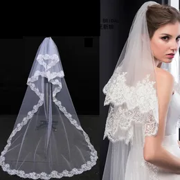 Kopfbedeckungen, romantisch, 1,5 m, elegant, kathedralenlang, einlagig, mit Spitzenkante, weißer Brautschleier, Hochzeitsmantilla