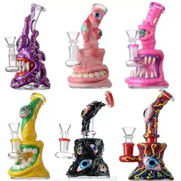 Uniqe Cam Bong Cadılar Bayramı Tarzı Nargile 7 Inç Küçük Mini Yağ Dab Kuleleri Beher Bongs Duş Başlığı Kase Ile Perc Su Boruları