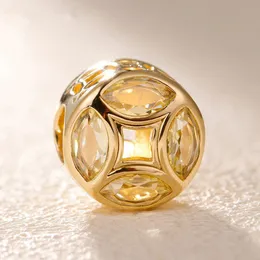 Perlina con ciondolo a forma di moneta della buona fortuna placcata in metallo dorato brillante per braccialetti con ciondoli gioielli Pandora europei
