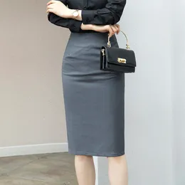 Spódnice wiosna moda koreańska elegancka elegancka biuro czarne długie spódnice kobiety 4xl ograniczona okupacja szara spódnica ołówka 230327
