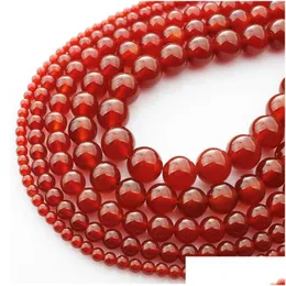 Stone Natural Red Agat Gem Carnelian Round Loose Beads 416Mm Onyx Fit Diy Necklace For Jewelry Making Drop Delivery 202 Dhk3D