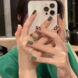 False Nails 24pcs Green Checkerboard Lovely Girl Wearable Fake Set Press On Acrylic Nail Art Tips