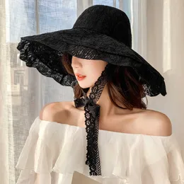HBP HT3574 2021 HATS Nya mode Kvinnor Summer damer Solid Le Wide Brim Sun Bucket Cap Female Elegant PKable Panama Beh Hat P230327