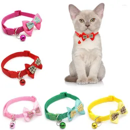 Dog Collars Pets Plaid Cat Collar Safety Buckle Kitten Necklace Adjustable Puppy Chihuahua Bow Tie Cute Bowknot With Bell Pendant