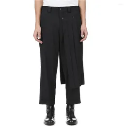 Men's Pants Men's Fashion Double Layer Skirts Trend Dark Deconstructed Pleated Trousers Straight Leg Genderless Streetwear