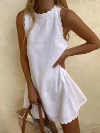 Casual Dresses Women Sleeveless Tank Dress Halter Scallop 2023 Summer Back Zipper Linen Beach Sundress