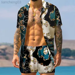 Tute da uomo Nuovi uomini Set hawaiani Stampa estiva Camicia a maniche corte Pantaloncini da spiaggia Due set Casual Viaggio di vacanza Abito da uomo in 2 pezzi ropa hombre W0329