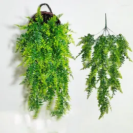 Decorative Flowers Artificial Plant Persian Fern Leaves Vines Home Garden Decor Plastic Fake Plants Wedding Party Wall Hanging Balcony