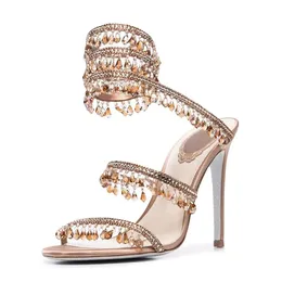 sheepskin high leather stiletto heels sandals satin 2024 diamond Summer peep-toe open toes Flip-flops snake snaker Narrow Band party wedding size 34-43 355 r