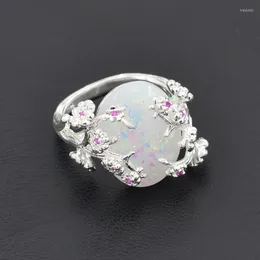 Cluster Rings Fashion Opal Ring For Women Personality Vintage Chinese Style Plum Blossom Fine Jewelry