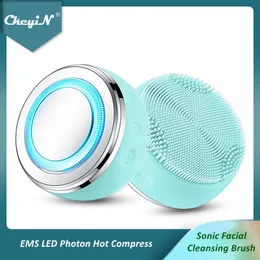 Cleaning Tools Accessories CkeyiN 2 In 1 Sonic Cleansing Brush EMS LED Pon Therapy Compress Face Brush Massager Smart Mask Skin Beauty Device 230327