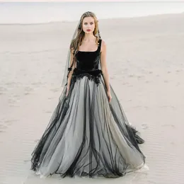 Sukienki imprezowe dekolt boatowy czarna suknia ślubna aksamit i tiul otwarty z kryształami suknie ślubne vestido de noiva barato 230328