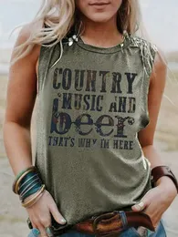 Kamizelki czołgi muzyka country i piwo zabawna koszula do picia dla kobiet letnie wakacje koszulki bez rękawów Vintage patriotyczny podkoszulek w stylu Casual, imprezowa 230328