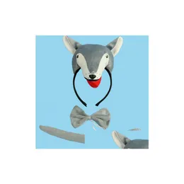 Party Hats Dzieci Adts Animal 3d Wolf Opaska na głowę muszka Krawat