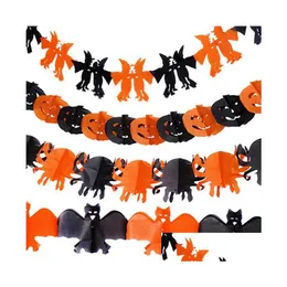 Andra evenemangsfest levererar nya papperskedjor Garlanddekorationer Pumpkin Bat Ghost Spider SKL Form Halloween Decorati Dhkkr