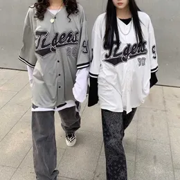 Koszulki bluzki damskiej koszula baseballowe Kobiety i mężczyźni Hippe Vintage Ogiemności Hip Hop Streetwear Koreański styl krótki rękaw