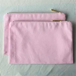 Ljusrosa duk makeup väska tomt rosa bomull kosmetisk väska grå stor kopplingspåse rosa dragkedja för diy hantverk296i
