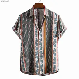 Mäns avslappnade skjortor vintage kort ärmskjorta män hawaiian skjorta 2022 sommar ny blommor tryck strand tröjor män kläder camisa hawaiana hombre xxl w0328