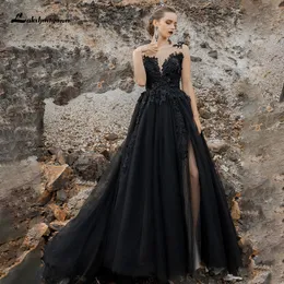 Party Dresses Lakshmigown Black Gothic Wedding High Split Backless Lace Appliques Sexiga brudklänningar Vestido de Novia Robe Mariee 230328