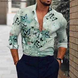Męskie koszule męskie koszulka Męska Koszula społeczna moda moda zwykły motyl cyfrowy cyfrowy nadruk lekkie oddychające koszule z długim rękawem jesienna wiosna top W0328