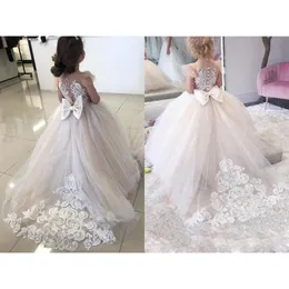 Girl Dresses Girl's Wedding Party Flower Ball Gown Kids Pageant First Communion Big Bow Long Sleeves White Bridesmaid Dress Girls