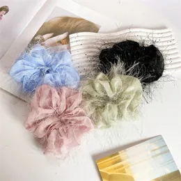 Moda Feather chiffon elástico banda de cabelos femininos scrunchies de cores sólidas