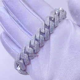 Män hiphop passera diamanttestare GRA certifierade 15mm 4 rader VVS Moissanite Silver Cuban Armband