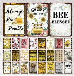 Miodowa pszczoła vintage metalowa tablica Tin znak słodki plakat dekoracja ścienna do farmy ogrodowej dekoracyjna salon wystrój domu talerz dzieł 30x20 cm W03