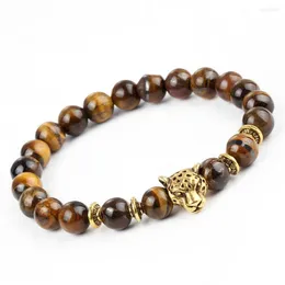 Charm Bracelets Gold-Color Leopard Head Bead Buddha Bracelet Natural Stone Lava Tiger Eye Men And Women