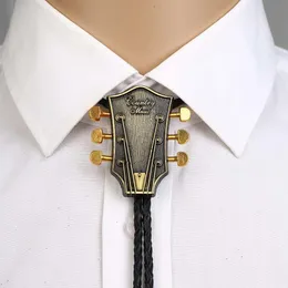 Neck Tie Set MUSIC Guitar heads copper and silver color bolo tie for man cowboy western cowgirl lather rope zinc alloy necktie 230328