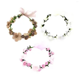 Headpieces Flower Wreath Headband Floral Crown Headpiece With Ribbon For