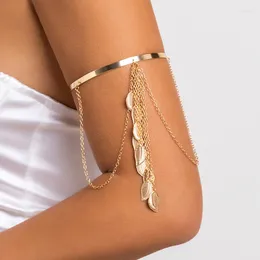 Bangle Ingemark Bohemian Leaf Pendant Upper Armband Arm Cuff Open Bangles For Women Long Tassel Chain Armband Fashion Smyckespresent