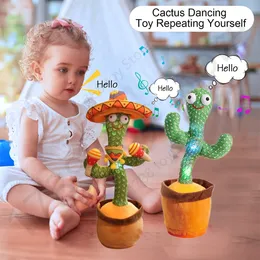 Brinquedos de pelúcia eletrônica dança cacto elétrico pluxgue de luxo malha de malha cactus dançarina papagaio repetindo discurso decoração caseira infantil infantil infantil 230329