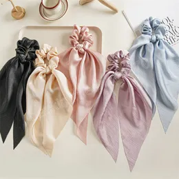 Moda düz renk SATIN uzun şerit at kuyruğu atkı saç kravat kadın elastik saç bantları saç aksesuarları saç ipi scrunchies