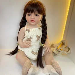 Dollkroppar delar realistiska full silikon kropp 55 cm 22 tum brunt långt hår livliga återfödda baby flicka leksak prinsessa småbarn bebe 230329