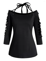 Koszulki damskie Dressfo Gothic Style Female wycięte otwarte topy na wiosenne lato Y2K Pure Black Highstreet Fashion Tee Cool Girl