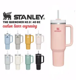 Med logotyp Stanley 40oz muggtumare med handtag isolerade tumlar lockar halm rostfritt stål kaffermins cup7380997