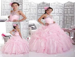Pink Sparkly Girls Pageant Dress Princess Ball Gown Rhinestone Party Cupcake Prom Dress For Young Short Girl Pretty Dress For Litt5934585
