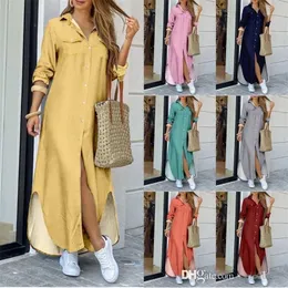 Maxi abiti casual moda donna per donna primavera autunno abito camicia designer collo bavero manica lunga gonna ampia